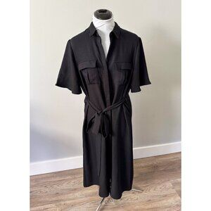 Mango Black Midi Belted Shirt Dress